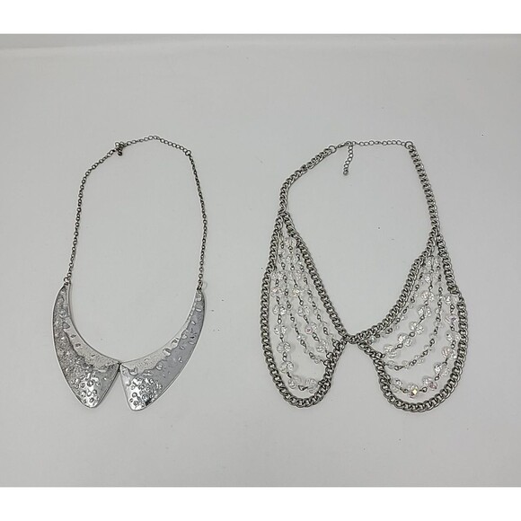 Lot of 2 Peter Pan Collar Necklaces Metal Beaded - Picture 1 of 8